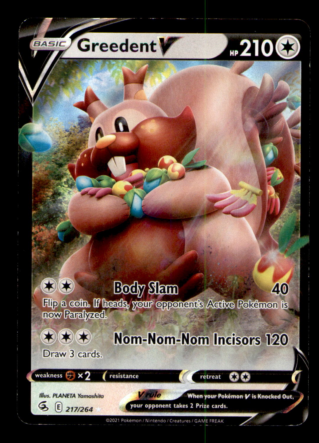 Greedent V 217/264 Holo V Rare Fusion Strike Pokemon Holo Lightly Played
