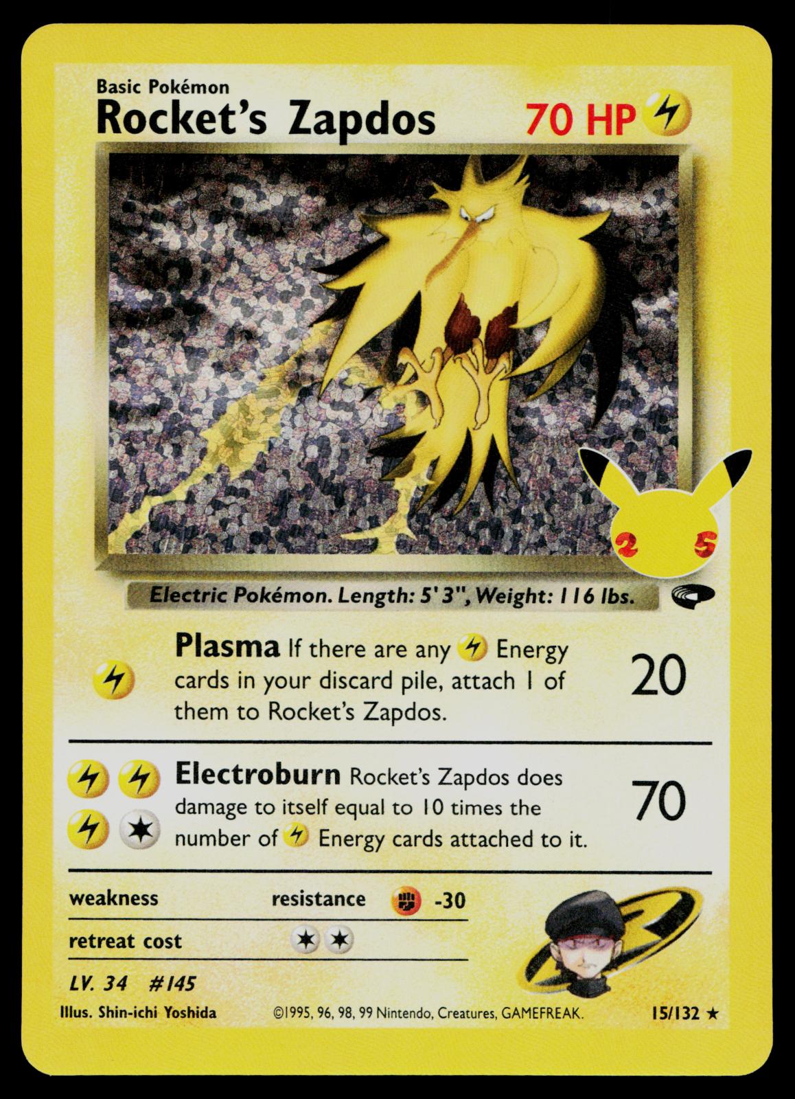 ROCKET’S ZAPDOS 15/132 HOLO CELEBRATIONS: CLASSIC COLLECTION POKEMON NM