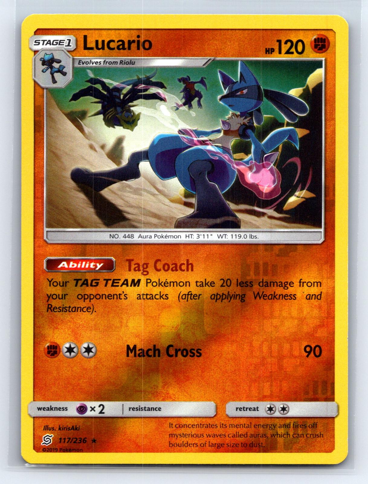 Lucario 117/236 Rare Unified Minds Pokemon Reverse Holo Lightly Played